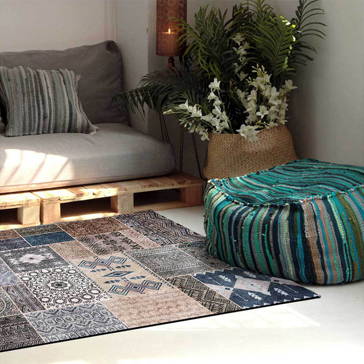BowLift | Southwestern Tribal Pattern Rug Gray Polyester Rug Machine Washable Non-Slip Rug for Living Room