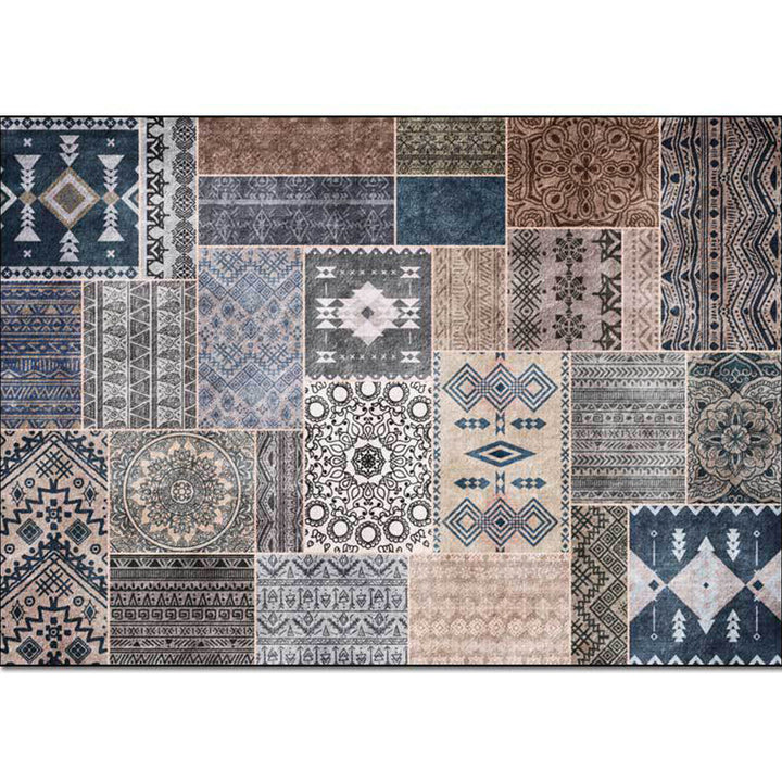 BowLift | Southwestern Tribal Pattern Rug Gray Polyester Rug Machine Washable Non-Slip Rug for Living Room