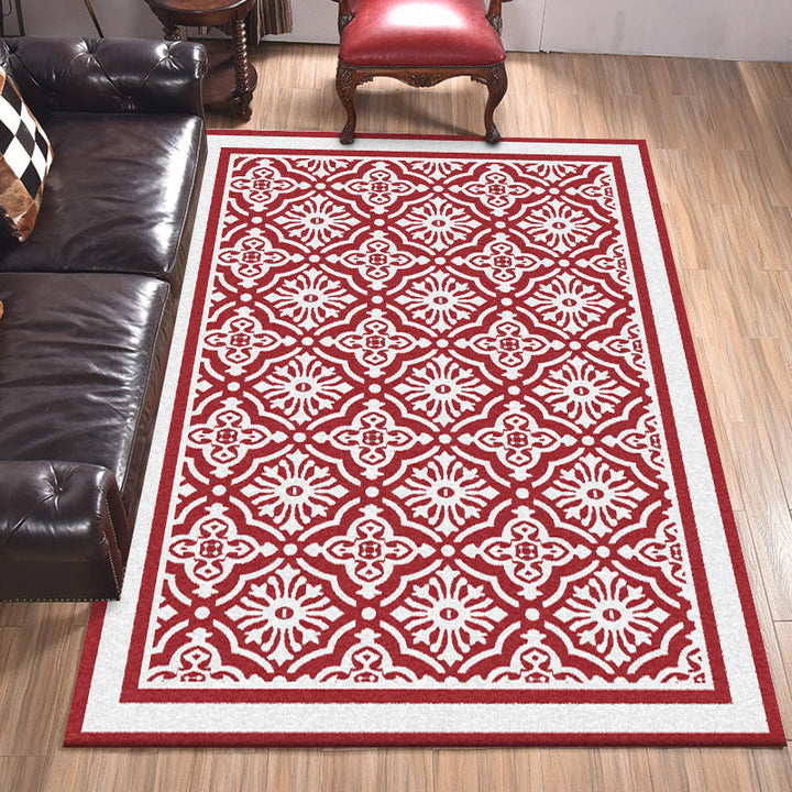 Red Persian Carpet Polyester Flower Design Carpet Washable Non-slip Back Carpet for Living Room | Bowlift