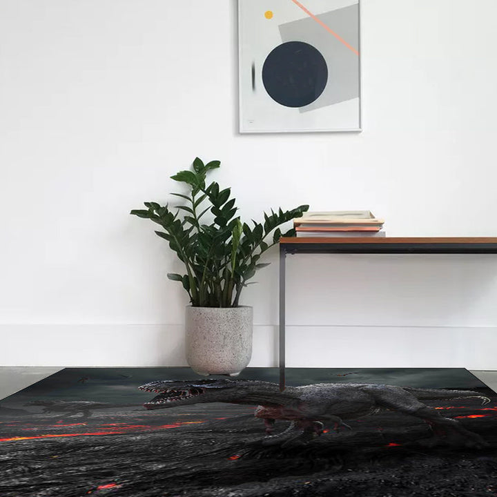 Dark gray carpet with dinosaur pattern made of polyester Washable Non-slip backing Carpet for living room | Bowlift