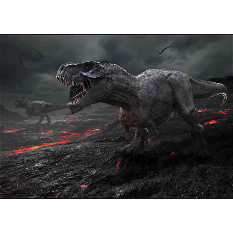 Dark gray carpet with dinosaur pattern made of polyester Washable Non-slip backing Carpet for living room | Bowlift