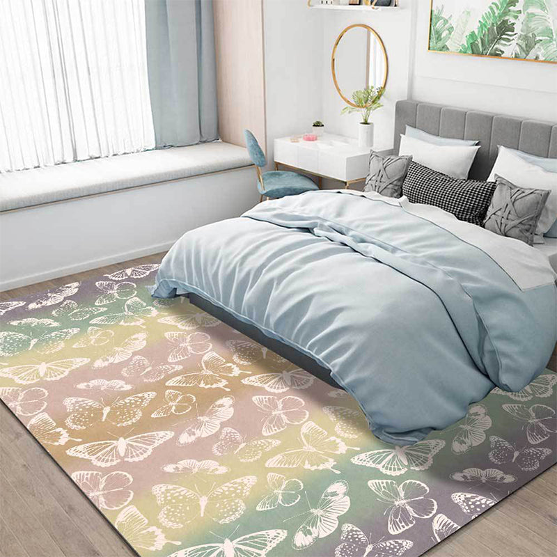 Multicolor Modern Rug Polyester Butterfly Pattern Rug Washable Non-Slip Back Rug for Living Room | Bowlift