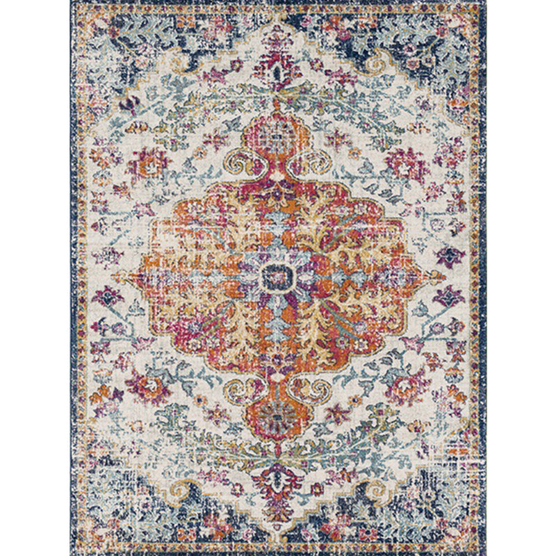 Orange Moroccan Carpet Polyester Medallion Pattern Carpet Washable Non-Slip Back Carpet for the Living Room | Bowlift