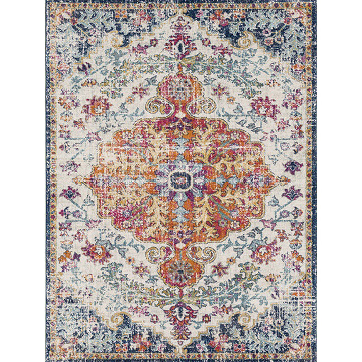 Orange Moroccan Carpet Polyester Medallion Pattern Carpet Washable Non-Slip Back Carpet for the Living Room | Bowlift