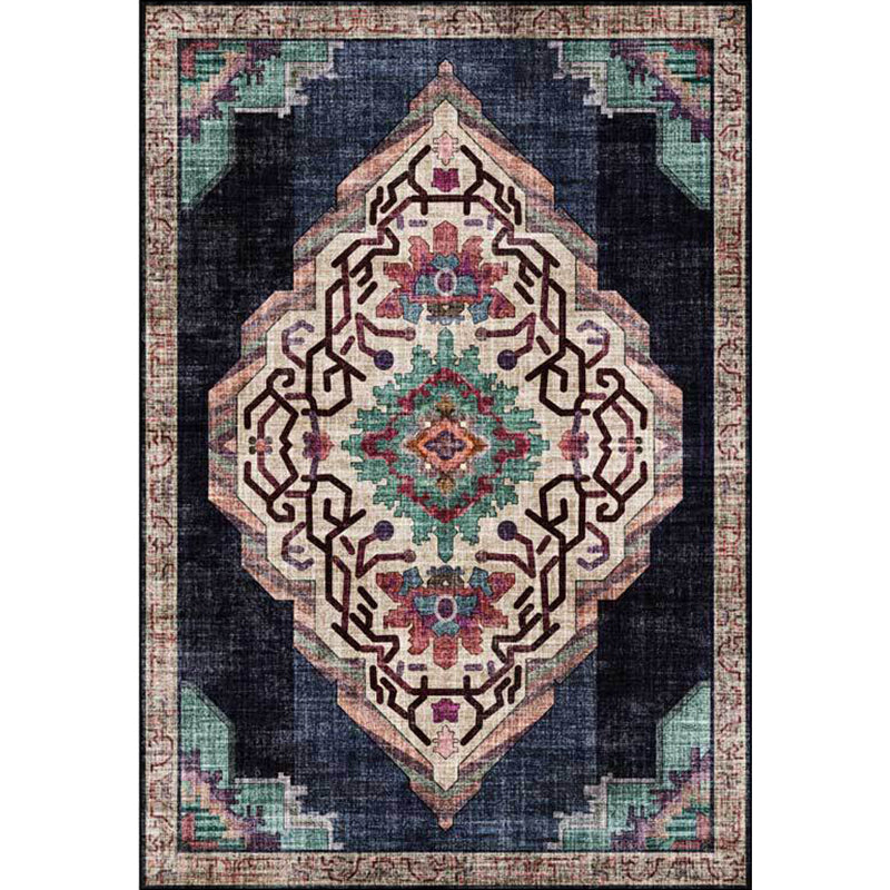 BowLift | Vintage Medallion Pattern Rug Black Polyester Rug Machine Washable Non-Slip Rug for the Living Room