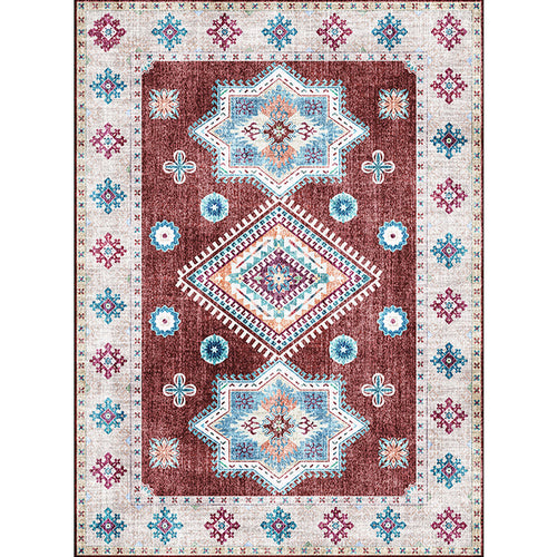 Whitewash Medallion Pattern Rug Red Moroccan Rug Polyester Machine Washable Non-Slip Rug for the Bedroom | Bowlift
