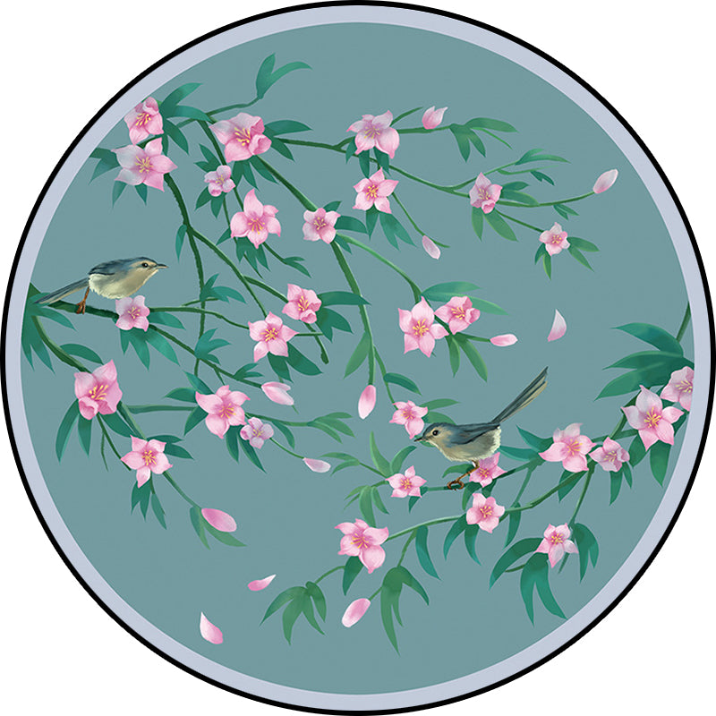 BowLift | Retro Floral Pattern rug with bird and leaf Blue Oriental rug Polyester Washable Non-slip backing rug for living room
