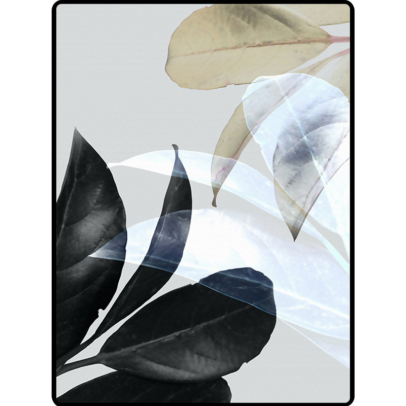 BowLift | Black and White Oriental Carpet Polyester Leaf Pattern Carpet Washable Non-Slip Backing Rug for Living Room