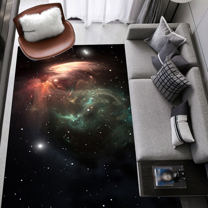 Modern living room rug in black outdoor mist print rug polyester stain resistant area rug | Bowlift