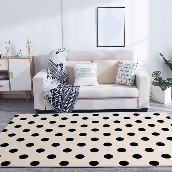 Modern living room rug in ivory polka dot pattern rug polyester machine washable pet-friendly area rug | Bowlift