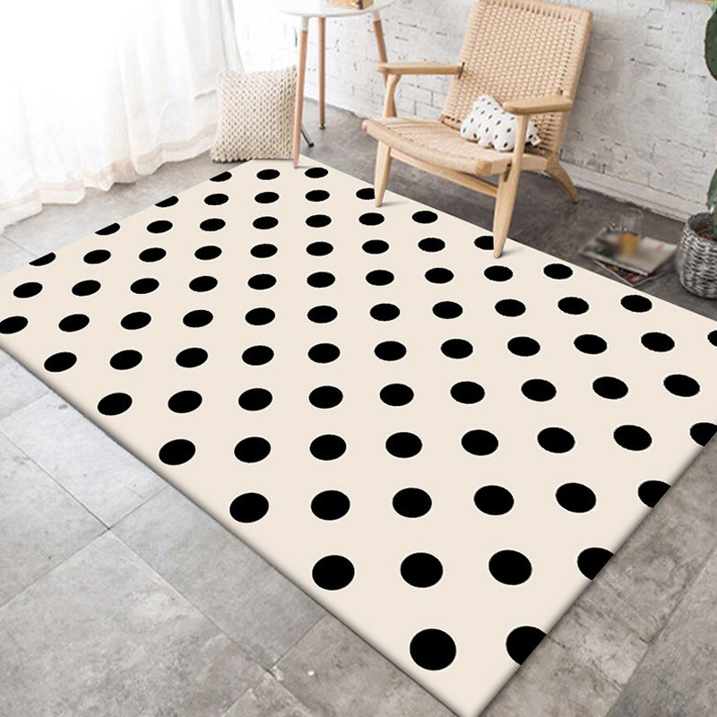 Modern living room rug in ivory polka dot pattern rug polyester machine washable pet-friendly area rug | Bowlift