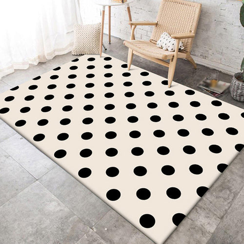 Modern living room rug in ivory polka dot pattern rug polyester machine washable pet-friendly area rug | Bowlift