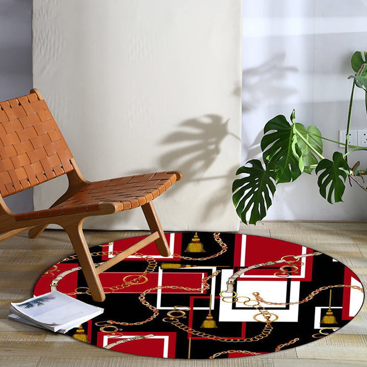 Modern living room rug in red and black rectangular rug with chain belt pattern polyester stain-resistant non-slip rug for the area | Bowlift