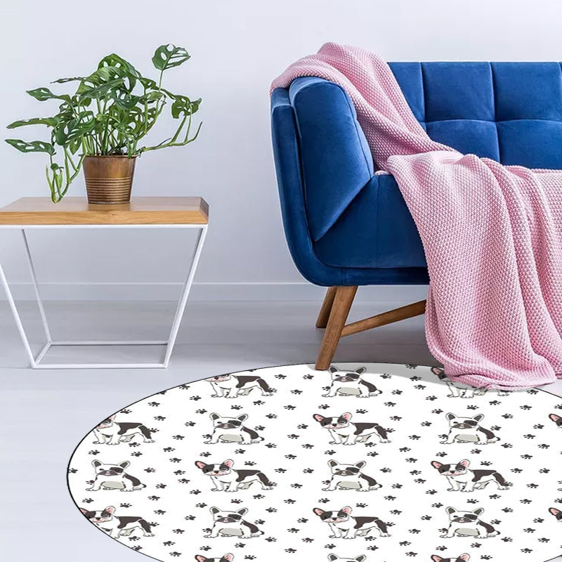 BowLift | Kids Bedroom Rug in White Animal Dog Paw Print Rug Polyester Non-Slip Backing Pet-Friendly Rug