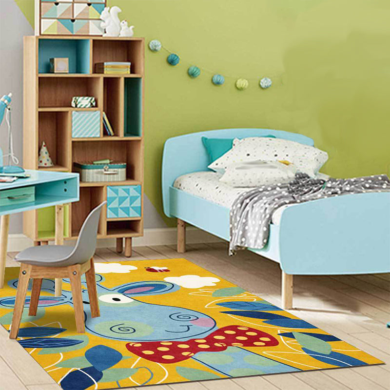 BowLift | Children's Bedroom Rug in Blue and Yellow Animal Giraffe Cloud Leaf Print Rug Polyester Washable Rug