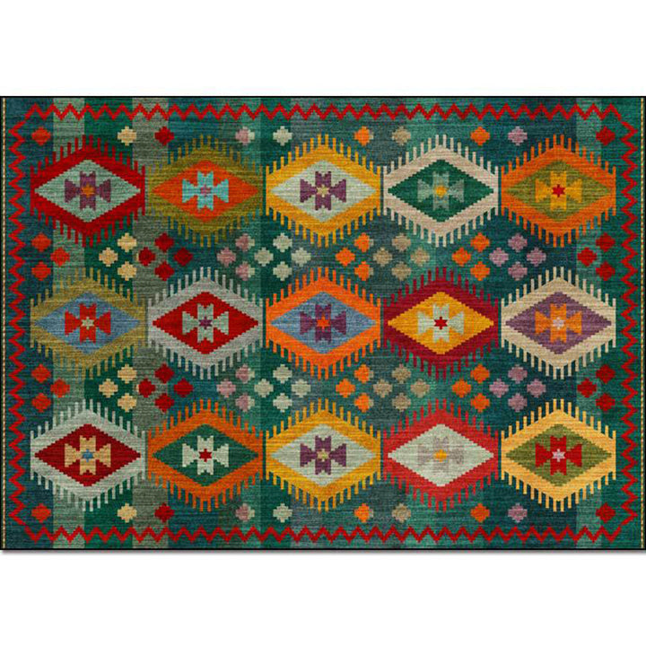 BowLift | Classic geometric patterned carpet Green Vintage carpet Polyester Washable non-slip backing Carpet for bedroom
