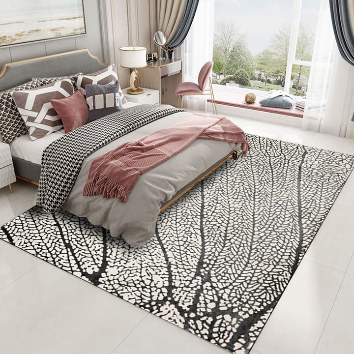 Gray and Black Novelty Rug Polyester Leaf Pattern Rug Washable Non-Slip Underlay Rug for Living Room | Bowlift