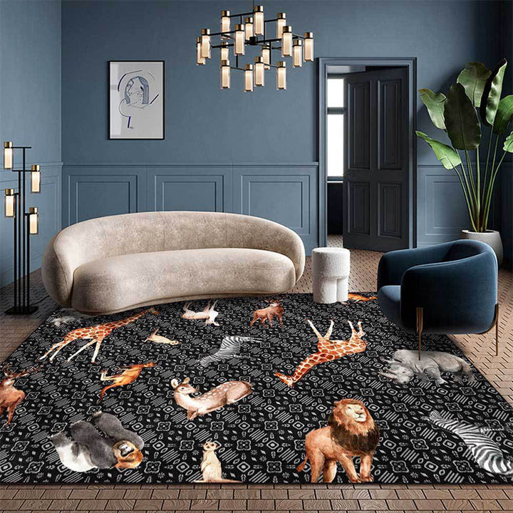 Contemporary animal print rug Black and White Polyester rug Machine washable Non-slip area rug for the bedroom | Bowlift