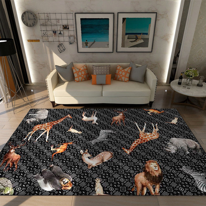 Contemporary animal print rug Black and White Polyester rug Machine washable Non-slip area rug for the bedroom | Bowlift