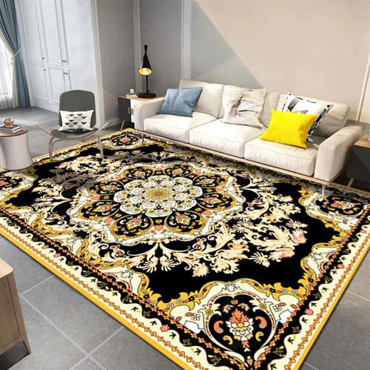 BowLift | Moroccan Medallion Pattern Carpet with Flower Theme Green Polyester Carpet Machine Washable Non-Slip Area Rug for the Living Room