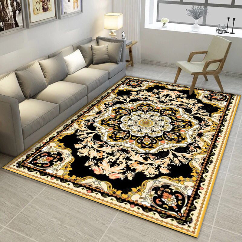 Moroccan medallion pattern rug with floral green polyester rug machine washable non-slip rug for the living room | Bowlift