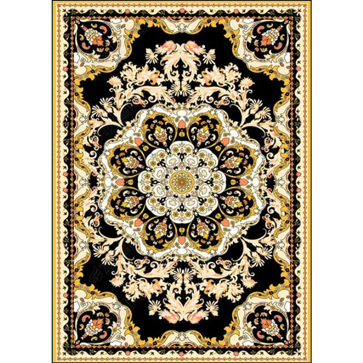 Moroccan medallion pattern rug with floral green polyester rug machine washable non-slip rug for the living room | Bowlift
