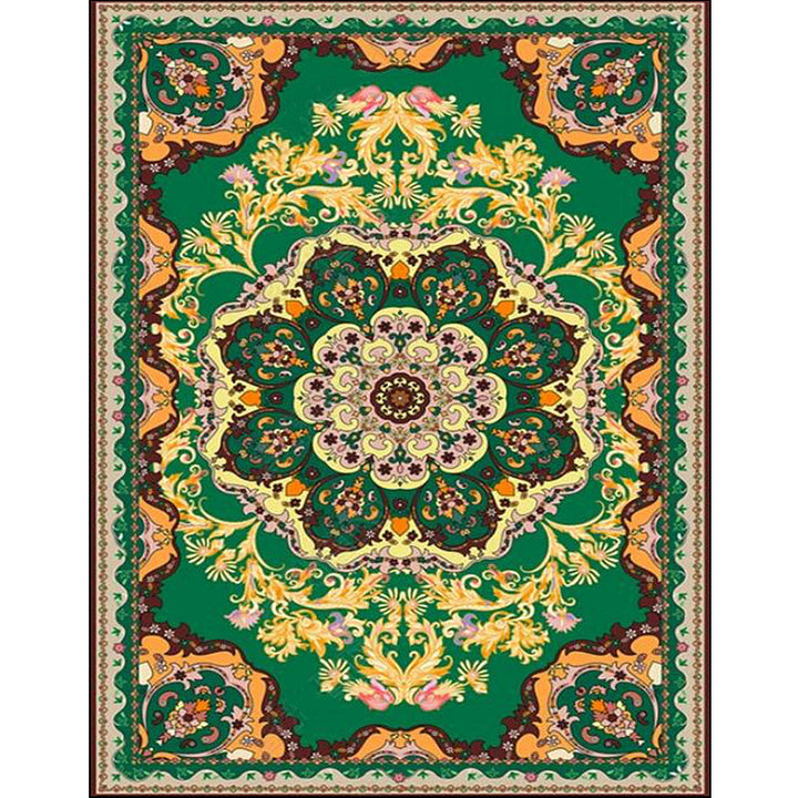 BowLift | Moroccan Medallion Pattern Carpet with Flower Theme Green Polyester Carpet Machine Washable Non-Slip Area Rug for the Living Room