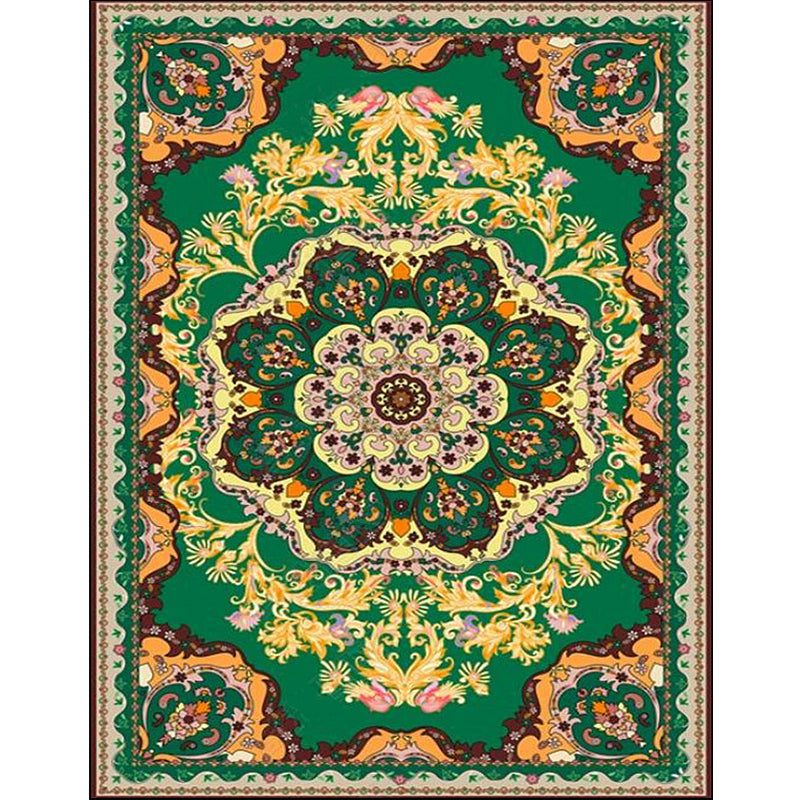 Moroccan medallion pattern rug with floral green polyester rug machine washable non-slip rug for the living room | Bowlift