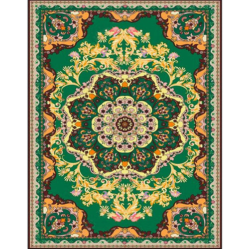 Moroccan medallion pattern rug with floral green polyester rug machine washable non-slip rug for the living room | Bowlift