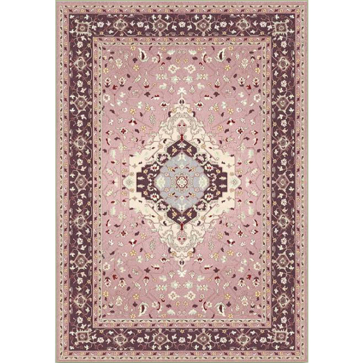 BowLift | Pink Mediterranean Carpet Polyester Medallion and Floral Pattern Carpet Washable Non-Slip Back Carpet for Living Room