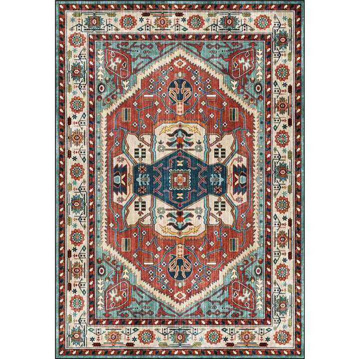 BowLift | Vintage Medallion Pattern Rug Red and Green Polyester Rug Machine Washable Non-Slip Area Rug for the Living Room
