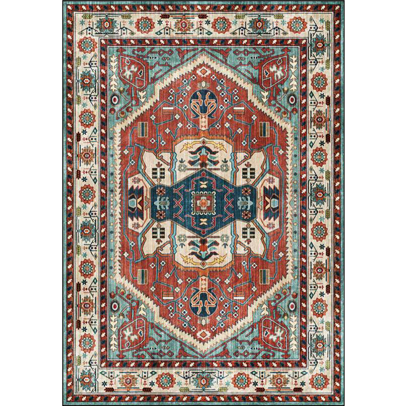 Vintage medallion pattern rug red and green polyester rug machine washable non-slip rug for the living room | Bowlift