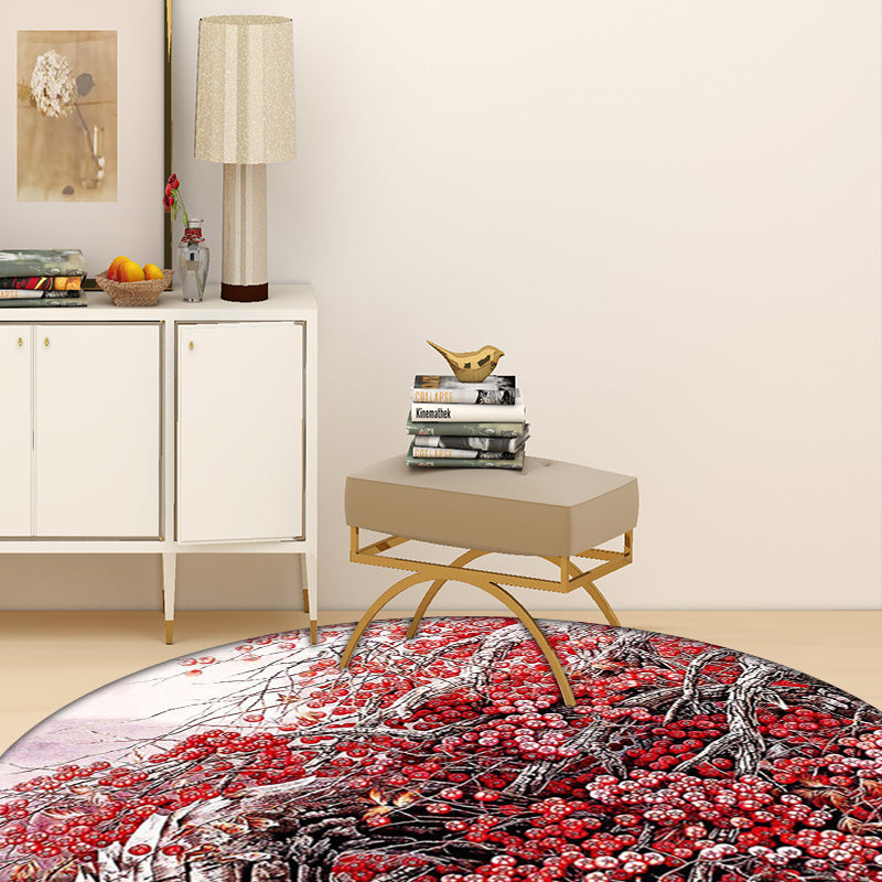 BowLift | Red Oriental Carpet Polyester Flower and Branch Pattern Washable Non-Slip Back Carpet for Bedroom