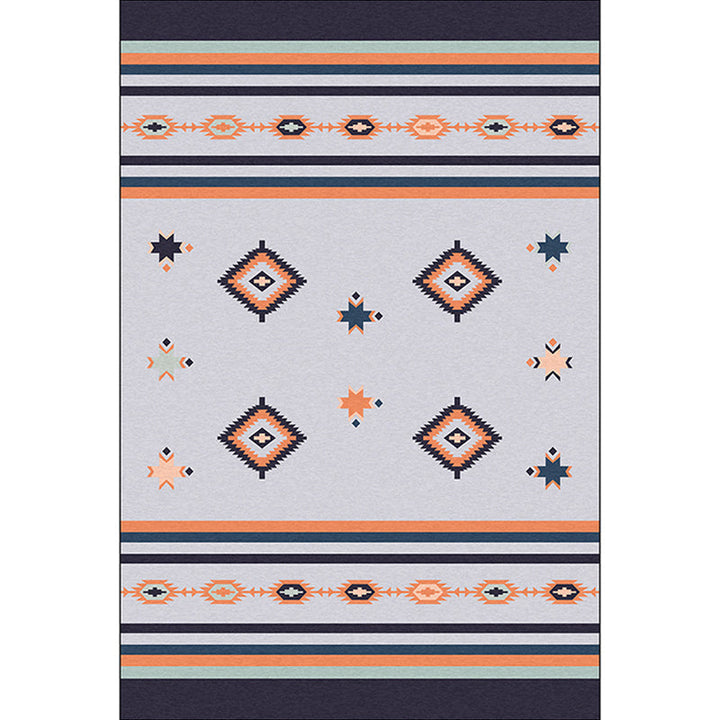 BowLift | Black and gray tribal rug polyester geometric and striped pattern washable rug non-slip backing rug for living room
