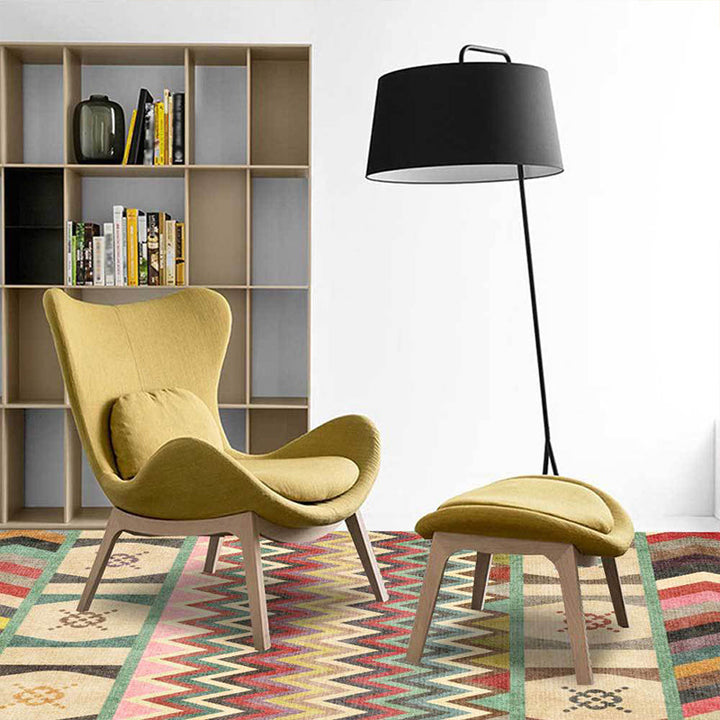 BowLift | Americana Tribal Striped Print Rug Yellow Polyester Rug Machine Washable Non-Slip Area Rug for Living Room
