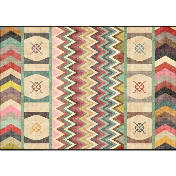 BowLift | Americana Tribal Striped Print Rug Yellow Polyester Rug Machine Washable Non-Slip Area Rug for Living Room