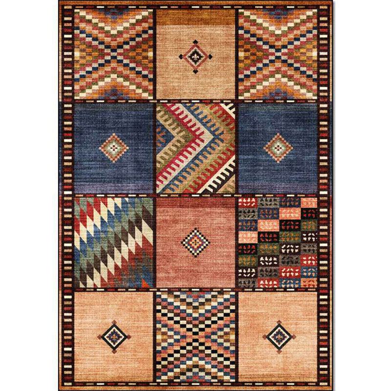 BowLift | American tribal check pattern rug brown polyester rug machine washable non-slip rug for living room