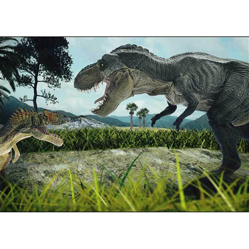 Green contemporary carpet polyester dinosaur and grass pattern carpet washable non-slip backing carpet for living room | Bowlift