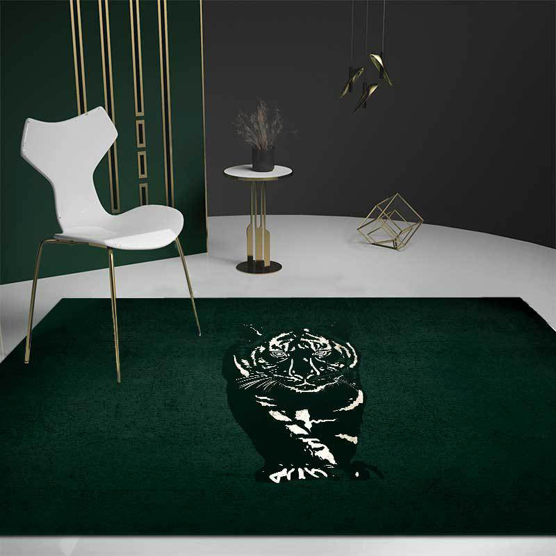 Novelty Tiger Pattern Rug Dark Green Polyester Rug Machine Washable Non-Slip Area Rug for Bedroom | Bowlift
