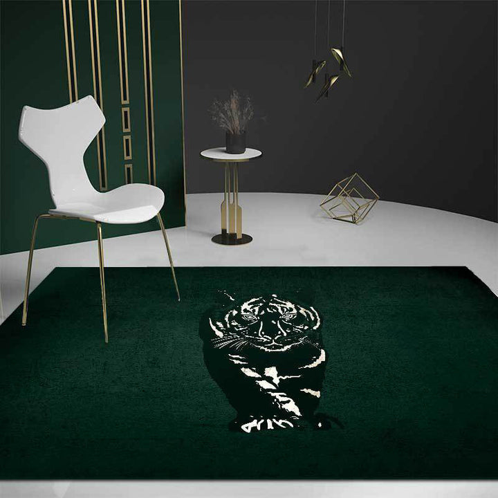 Novelty Tiger Pattern Rug Dark Green Polyester Rug Machine Washable Non-Slip Area Rug for Bedroom | Bowlift