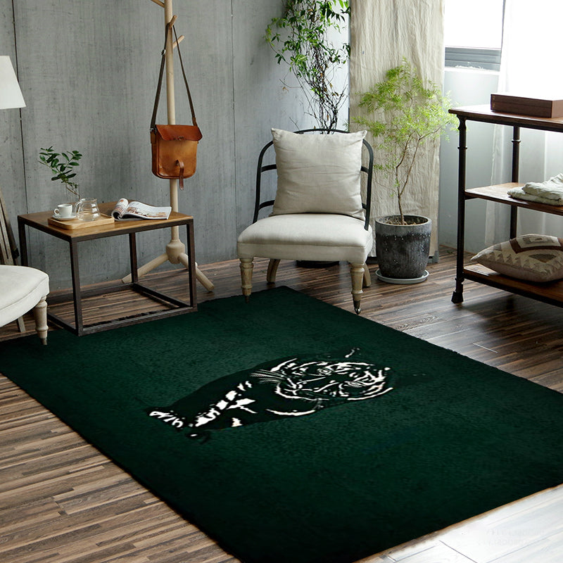 Novelty Tiger Pattern Rug Dark Green Polyester Rug Machine Washable Non-Slip Area Rug for Bedroom | Bowlift