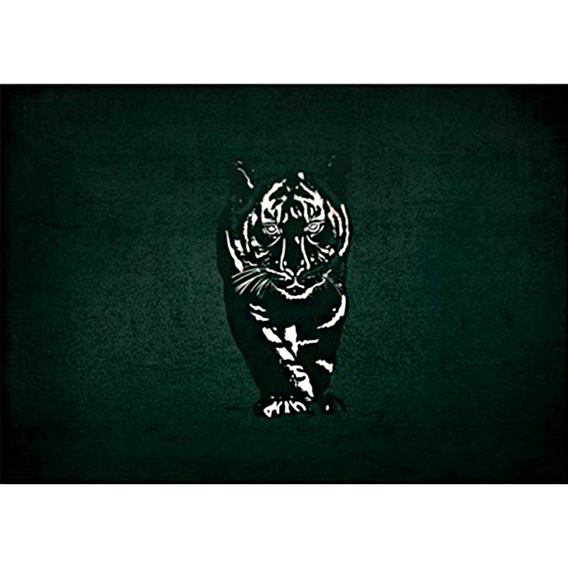 Novelty Tiger Pattern Rug Dark Green Polyester Rug Machine Washable Non-Slip Area Rug for Bedroom | Bowlift