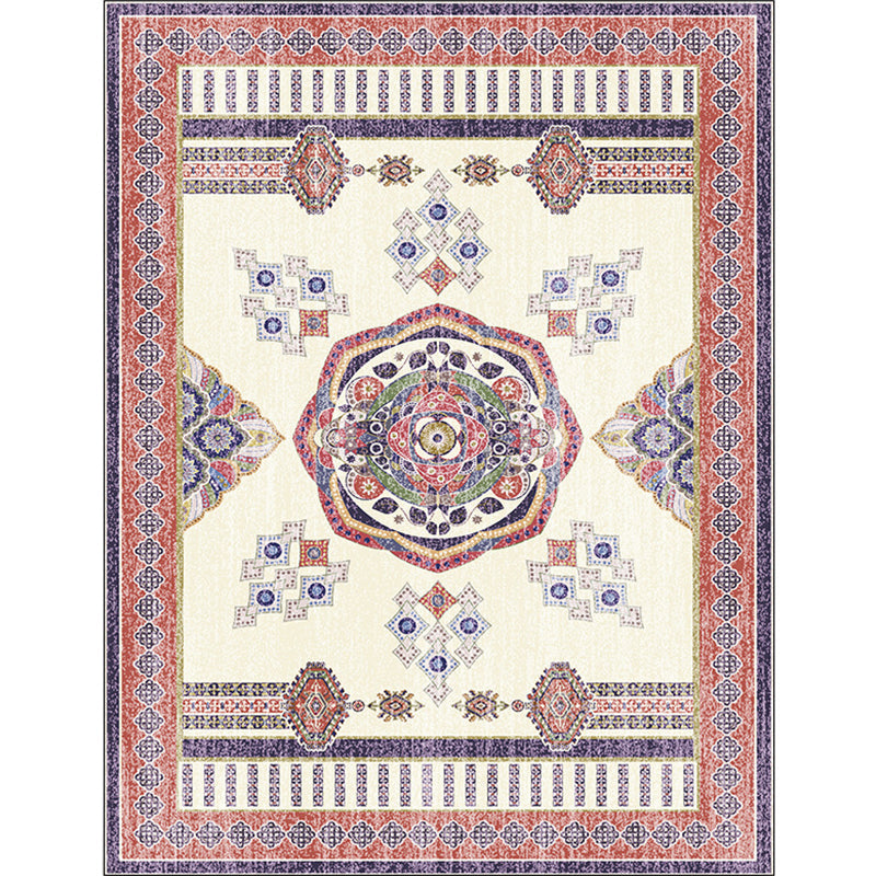 BowLift | Beige and Red Vintage Carpet Polyester Medallion Pattern Carpet Washable Non-Slip Underlay Carpet for Living Room