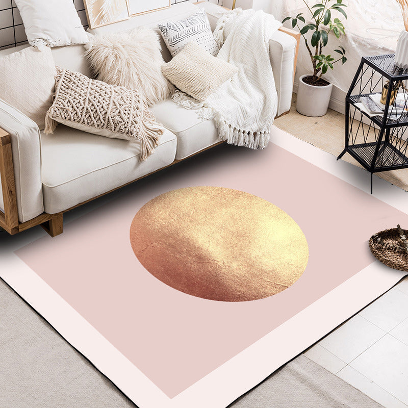 Pink and Gold Bedroom Carpet Modern Space Planet Pattern Carpet Polyester Pet-Friendly Carpet | Bowlift