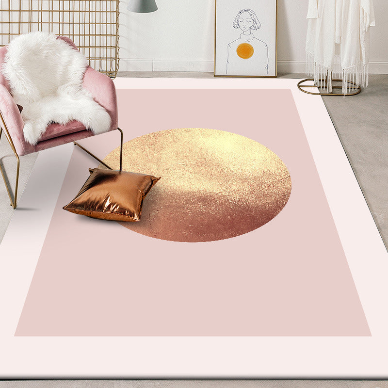 Pink and Gold Bedroom Carpet Modern Space Planet Pattern Carpet Polyester Pet-Friendly Carpet | Bowlift