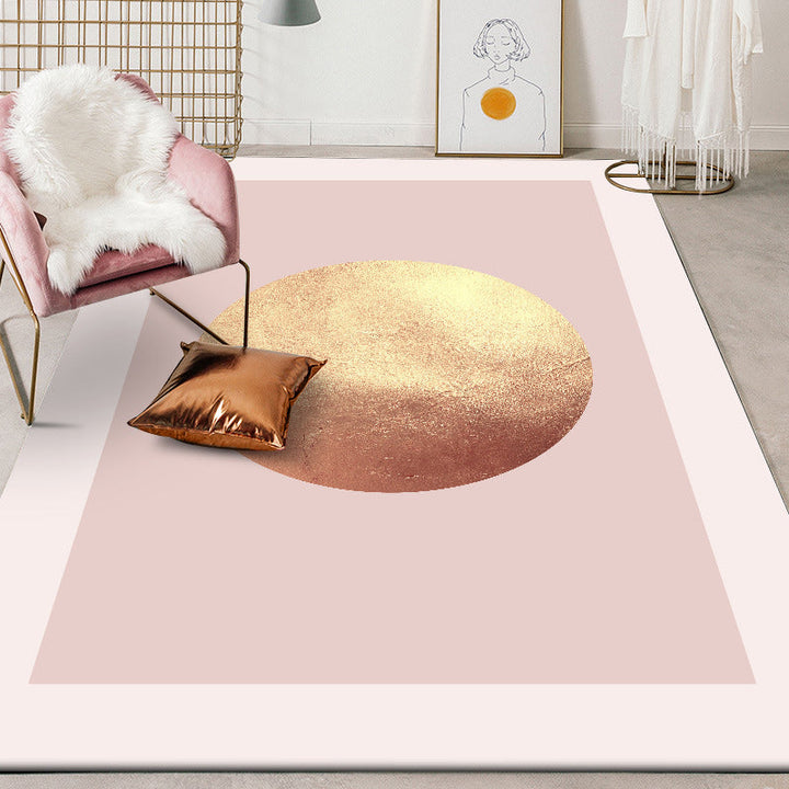 Pink and Gold Bedroom Carpet Modern Space Planet Pattern Carpet Polyester Pet-Friendly Carpet | Bowlift