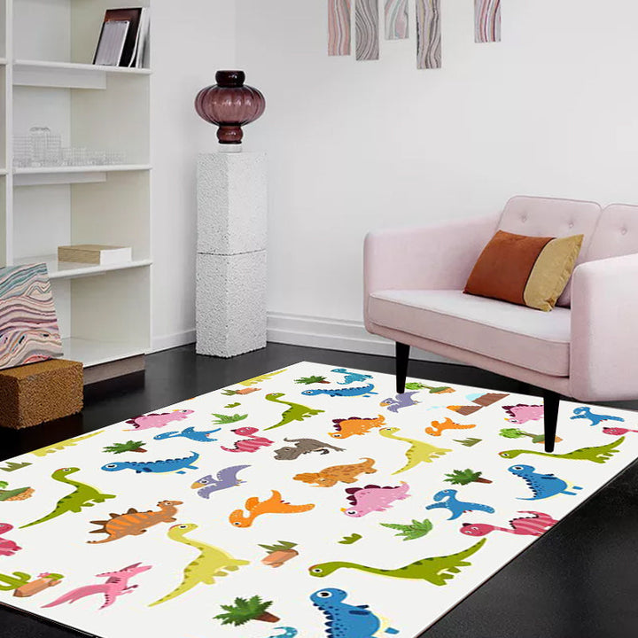 BowLift | Stylish children's rug in white animal dinosaur leaf tree pattern rug polyester non-slip rug for the children's room