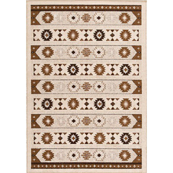 BowLift | Blue and brown tribal rug striped polyester and tribal pattern rug washable non-slip backing rug for living room
