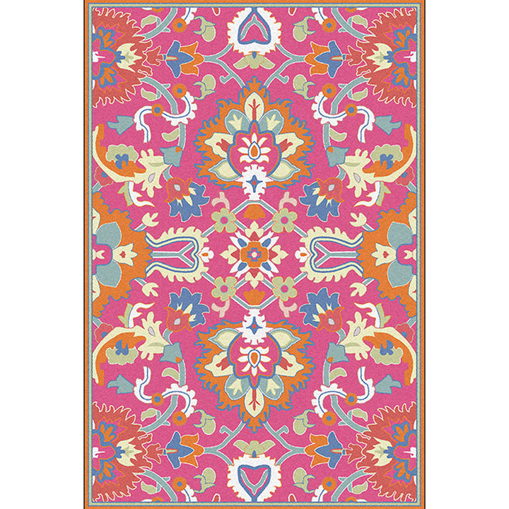 Mediterranean floral pattern rug Pink polyester rug machine washable non-slip area rug for the living room | Bowlift