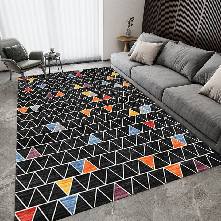 Black Multicolored Carpet Polyester Geometric Print Carpet Washable Non-Slip Back Carpet for the Living Room | Bowlift